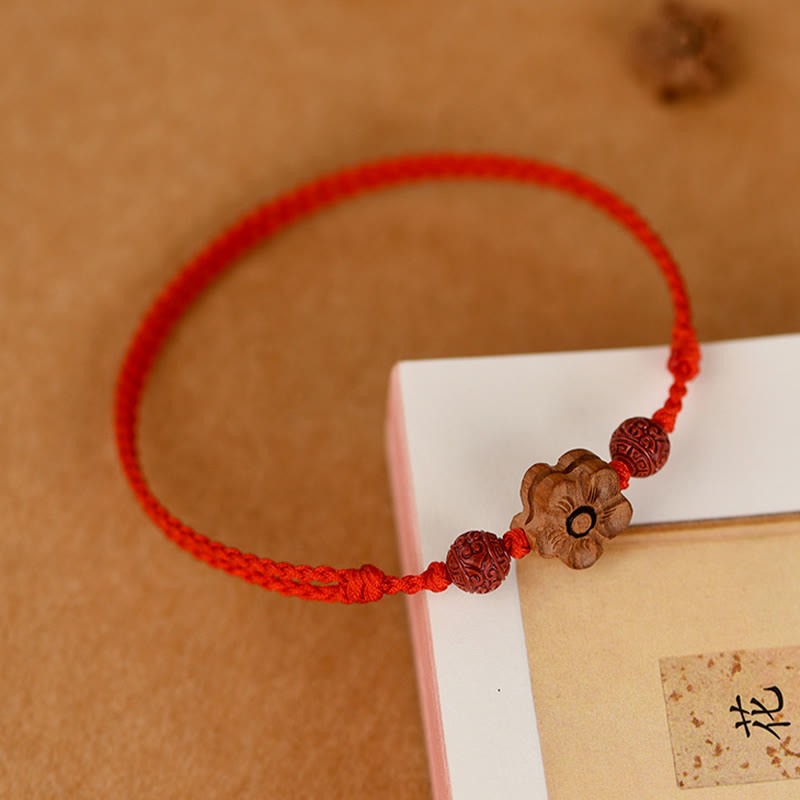 Peach Wood Small Peach Blossom Cinnabar Wealth String Bracelet Anklet - Image 3