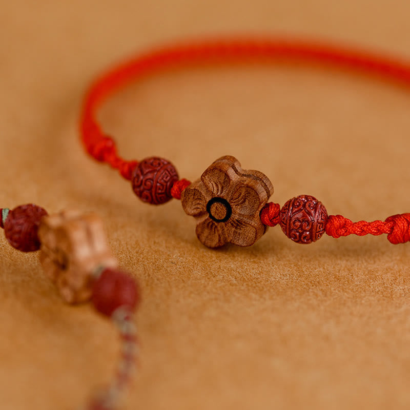 Peach Wood Small Peach Blossom Cinnabar Wealth String Bracelet Anklet - Image 4