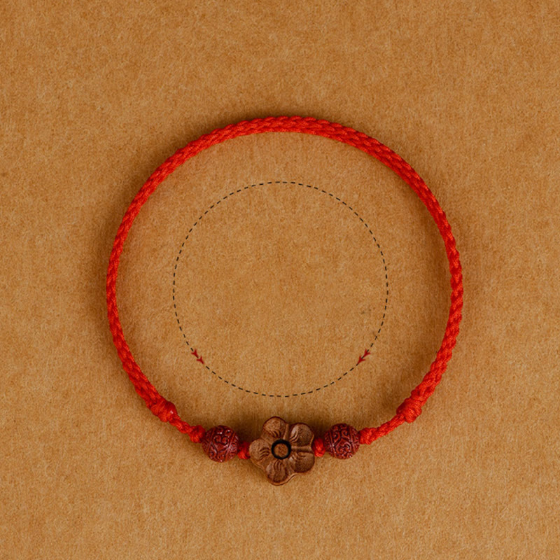 Peach Wood Small Peach Blossom Cinnabar Wealth String Bracelet Anklet - Image 5