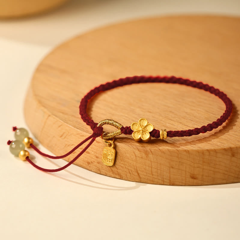 Hetian Jade Small Peach Blossom Fu Character Charm Luck String Bracelet - Image 12