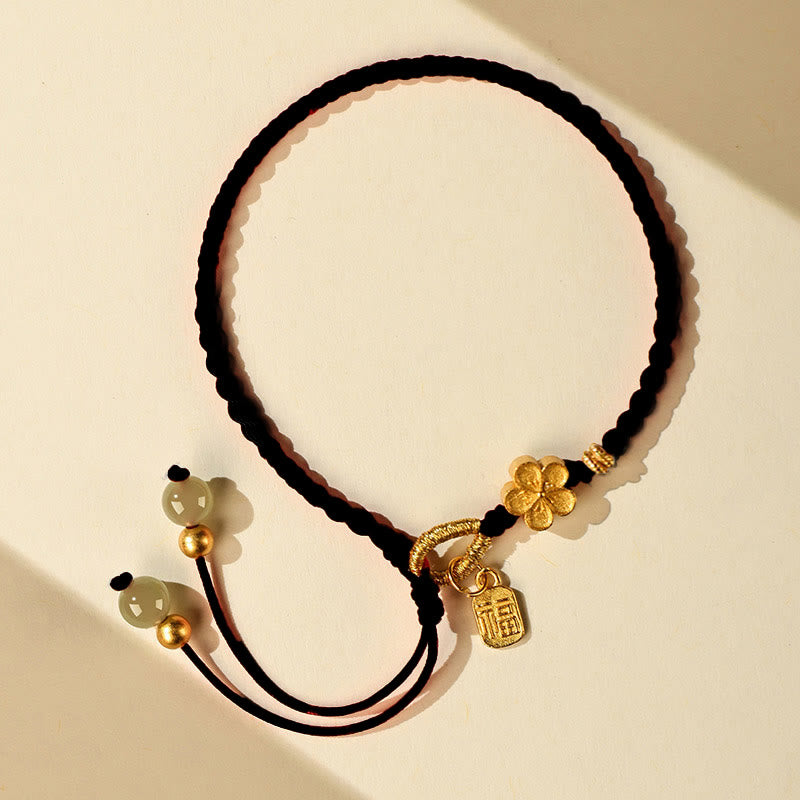 Hetian Jade Small Peach Blossom Fu Character Charm Luck String Bracelet - Image 11