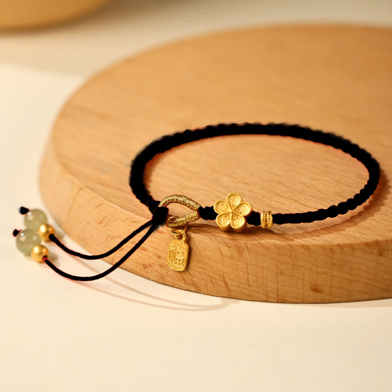 Hetian Jade Small Peach Blossom Fu Character Charm Luck String Bracelet - Image 10