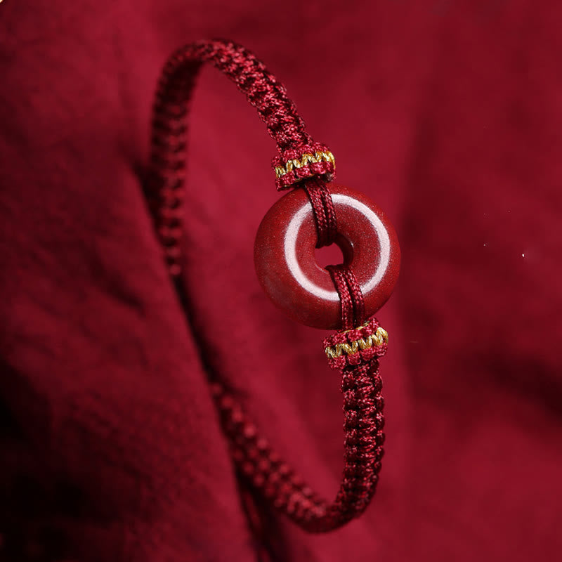 Handmade Cinnabar Round Peace Buckle Concentration Braided Bracelet