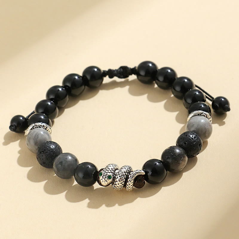 Black Onyx Black Glitter Stone White Agate White Turquoise Year Of The Snake Protection Bracelet