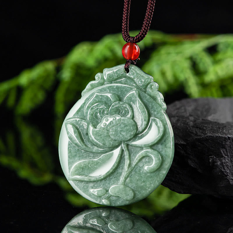 Round Lotus Pattern Jade Abundance Prosperity Necklace Rope Pendant - Image 3