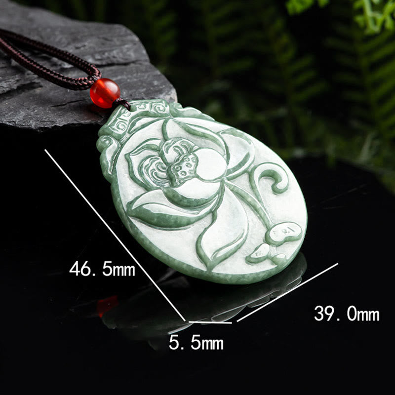Round Lotus Pattern Jade Abundance Prosperity Necklace Rope Pendant - Image 6