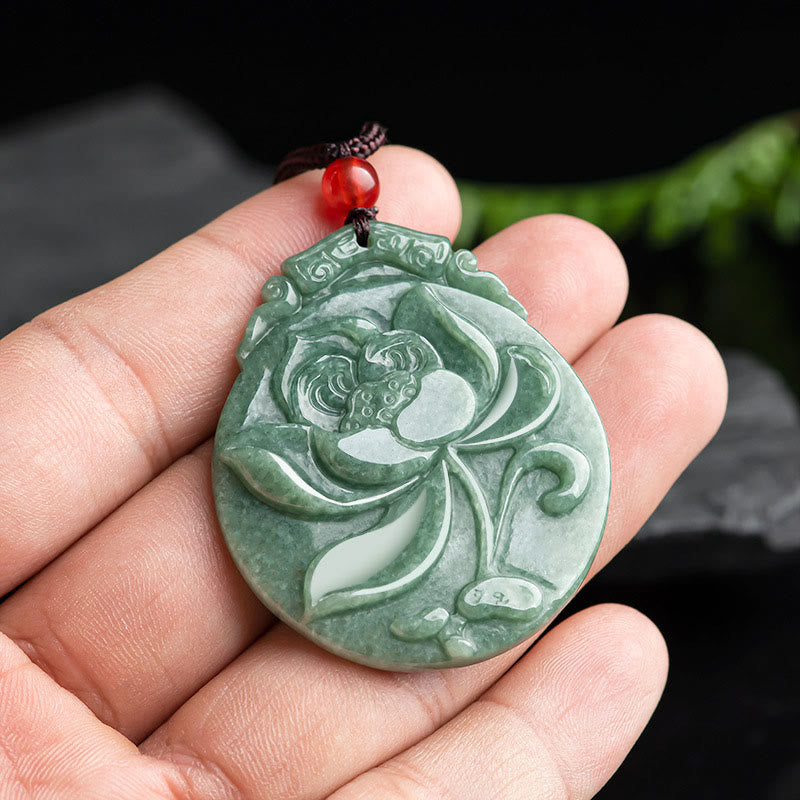 Round Lotus Pattern Jade Abundance Prosperity Necklace Rope Pendant - Image 4