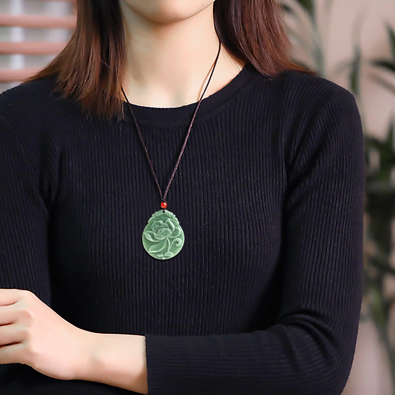 Round Lotus Pattern Jade Abundance Prosperity Necklace Rope Pendant - Image 9