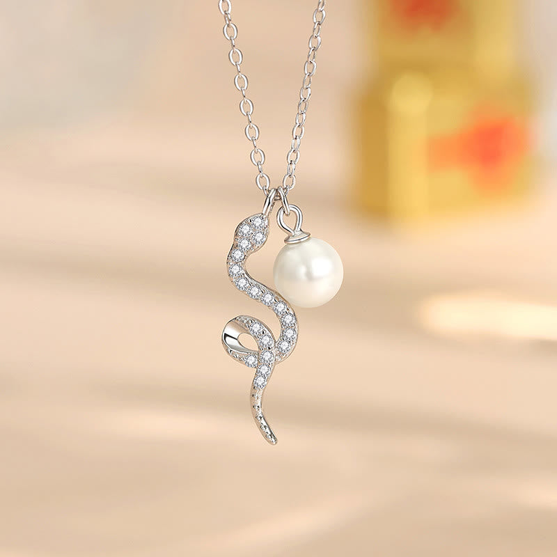 925 Sterling Silver Pearl Year Of The Snake Blessing Sincerity Necklace Pendant