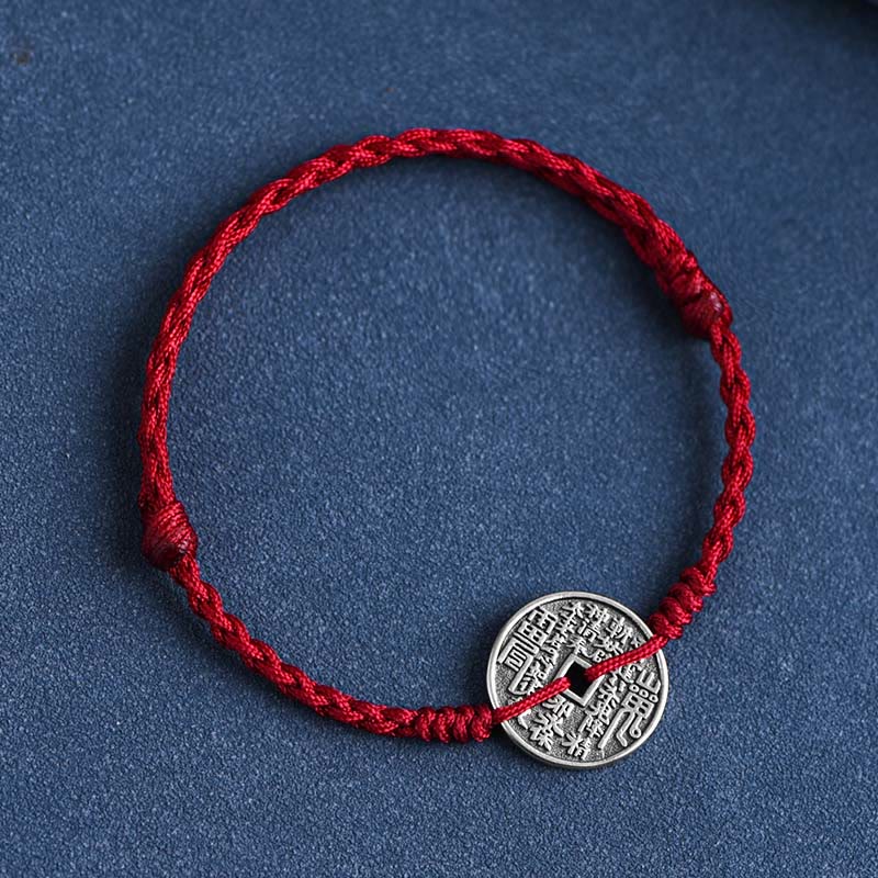 925 Sterling Silver Coin Protection Braided Bracelet Anklet - Image 3