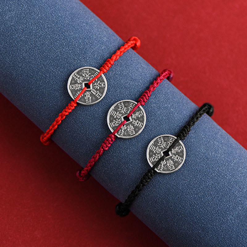 925 Sterling Silver Coin Protection Braided Bracelet Anklet - Image 20