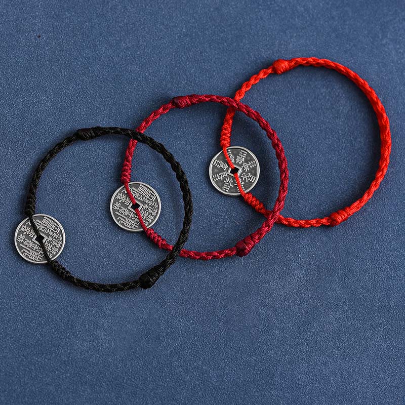 925 Sterling Silver Coin Protection Braided Bracelet Anklet - Image 19
