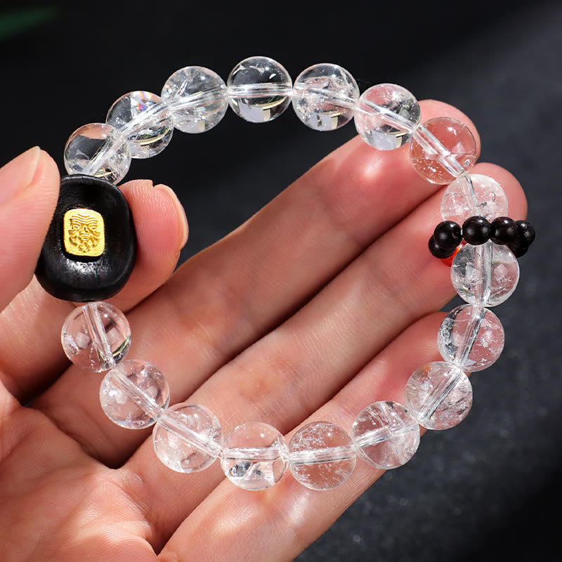 White Crystal Ebony Wood Sak Yant Zashi Lhamo Healing Bracelet - Image 9