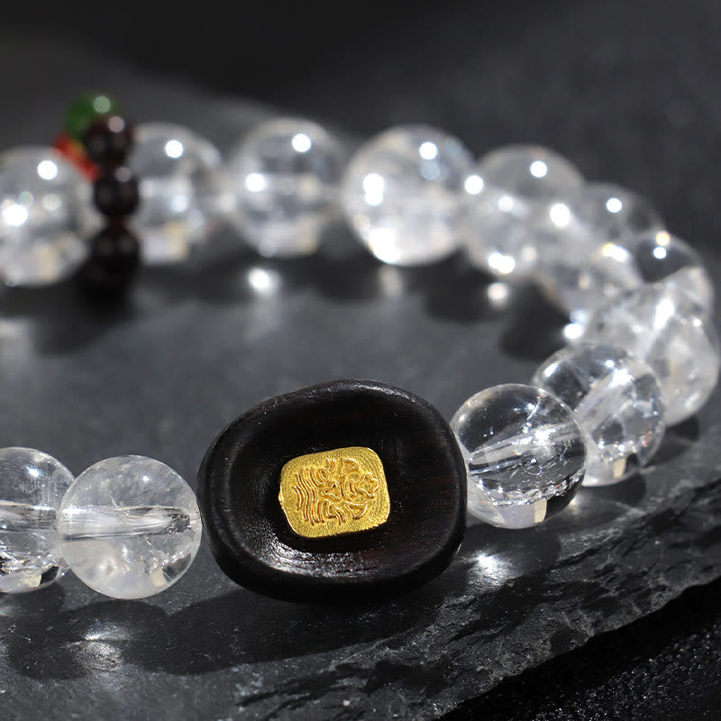 White Crystal Ebony Wood Sak Yant Zashi Lhamo Healing Bracelet - Image 3