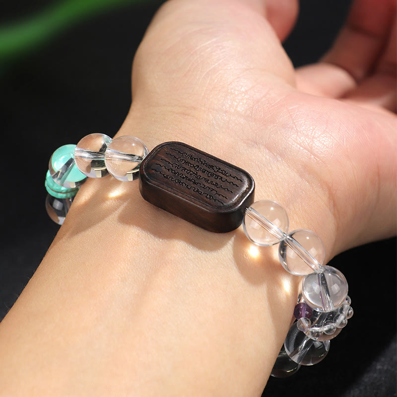 White Crystal Ebony Wood Sak Yant Zashi Lhamo Healing Bracelet - Image 14