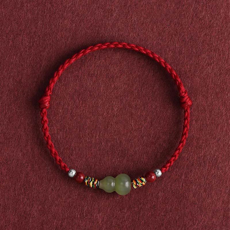 Natural Hetian Jade Gourd Protection Luck Braided Bracelet Anklet