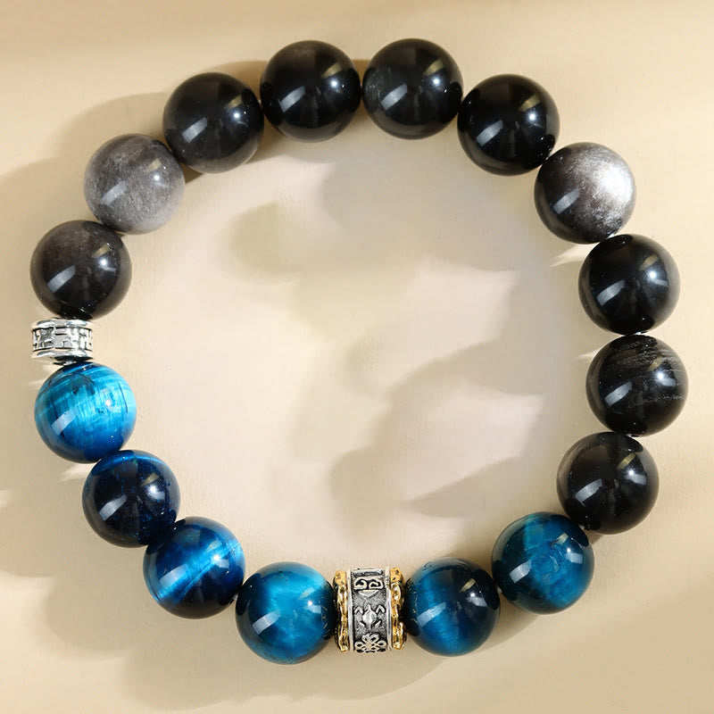 Blue Tiger Eye Silver Sheen Obsidian Strength Bracelet