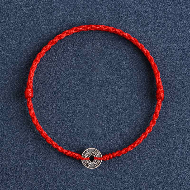 925 Sterling Silver Five Emperor Coins Red String Protection Luck Braided Bracelet Anklet - Image 12