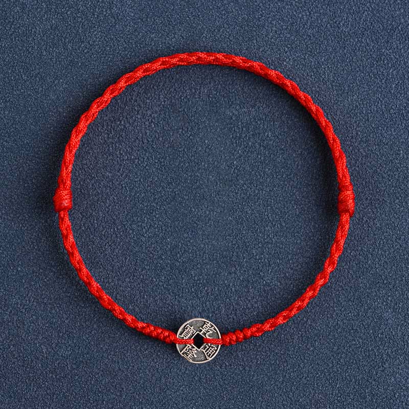 925 Sterling Silver Five Emperor Coins Red String Protection Luck Braided Bracelet Anklet - Image 13