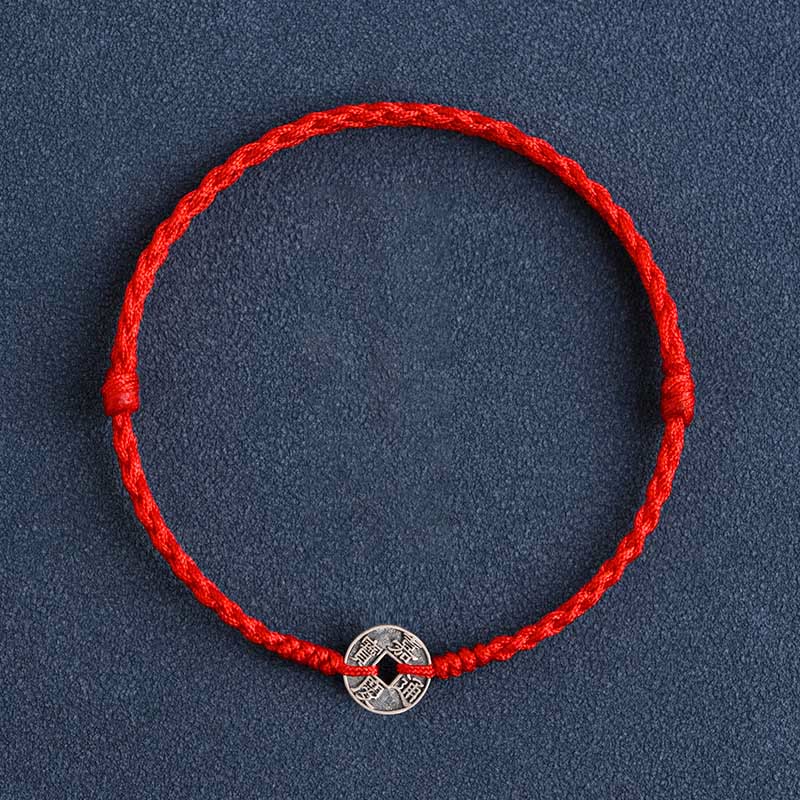 925 Sterling Silver Five Emperor Coins Red String Protection Luck Braided Bracelet Anklet - Image 14