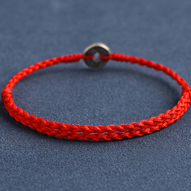 925 Sterling Silver Five Emperor Coins Red String Protection Luck Braided Bracelet Anklet - Image 3