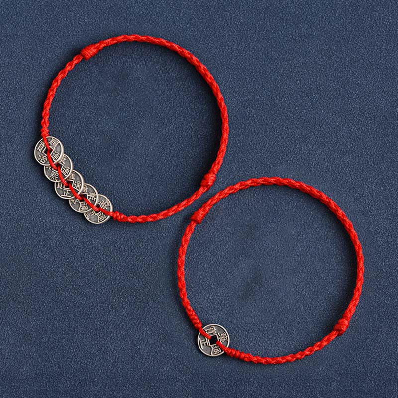 925 Sterling Silver Five Emperor Coins Red String Protection Luck Braided Bracelet Anklet - Image 17