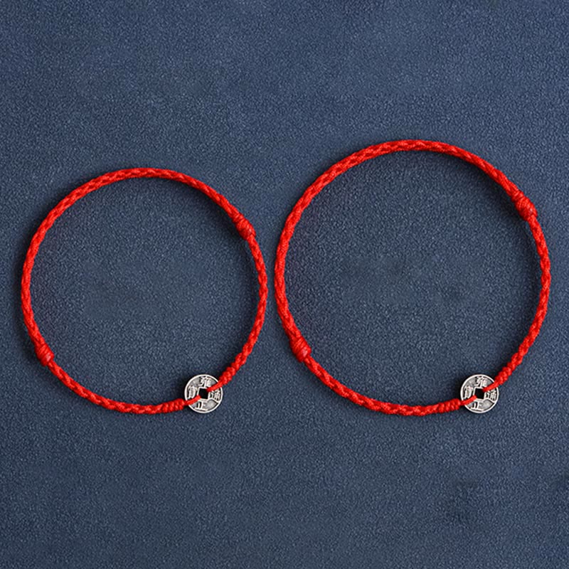 925 Sterling Silver Five Emperor Coins Red String Protection Luck Braided Bracelet Anklet - Image 6