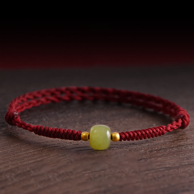 Natural Hetian Jade 999 Gold Beads Protection Luck Braided Bracelet Anklet