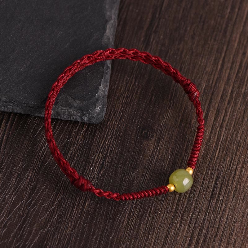 Natural Hetian Jade 999 Gold Beads Protection Luck Braided Bracelet Anklet - Image 3