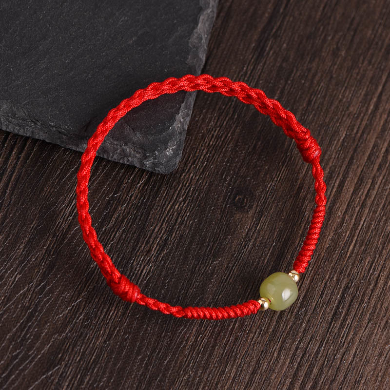 Natural Hetian Jade 999 Gold Beads Protection Luck Braided Bracelet Anklet - Image 10