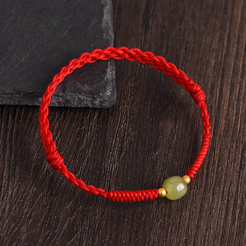 Natural Hetian Jade 999 Gold Beads Protection Luck Braided Bracelet Anklet - Image 11