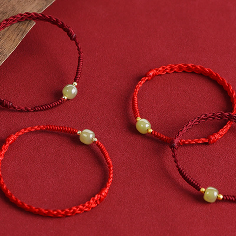 Natural Hetian Jade 999 Gold Beads Protection Luck Braided Bracelet Anklet - Image 20