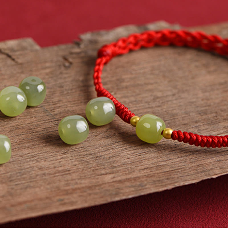 Natural Hetian Jade 999 Gold Beads Protection Luck Braided Bracelet Anklet - Image 16