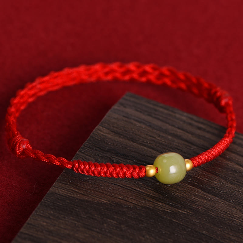 Natural Hetian Jade 999 Gold Beads Protection Luck Braided Bracelet Anklet - Image 18