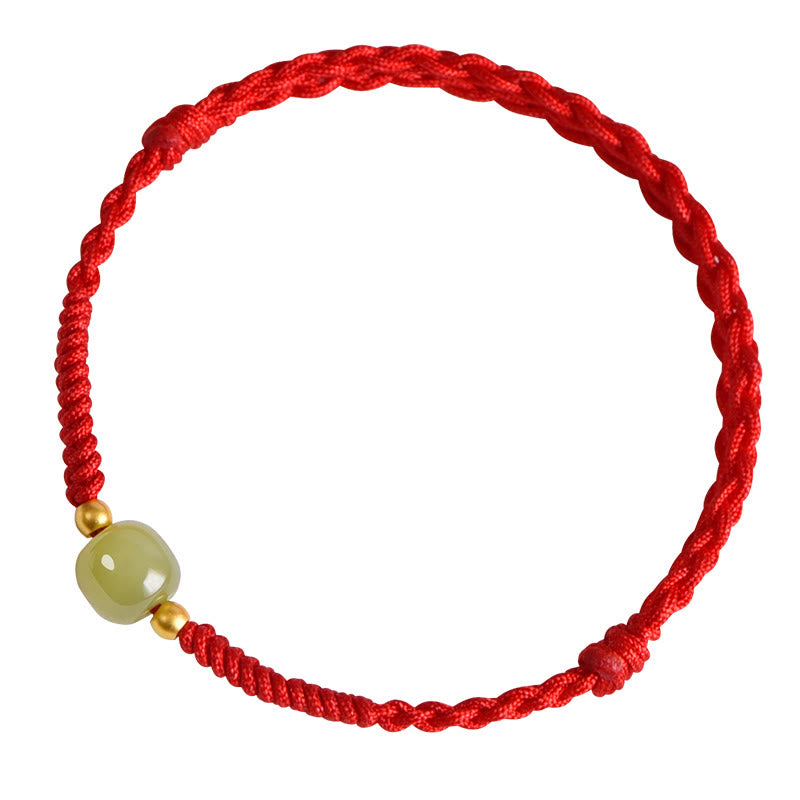Natural Hetian Jade 999 Gold Beads Protection Luck Braided Bracelet Anklet - Image 19