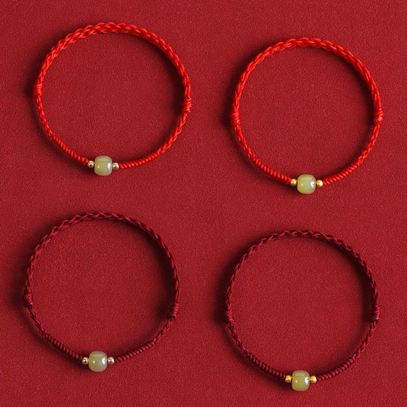 Natural Hetian Jade 999 Gold Beads Protection Luck Braided Bracelet Anklet - Image 6