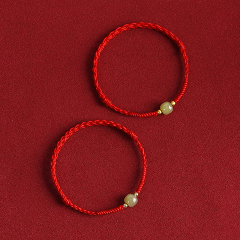Natural Hetian Jade 999 Gold Beads Protection Luck Braided Bracelet Anklet - Image 14