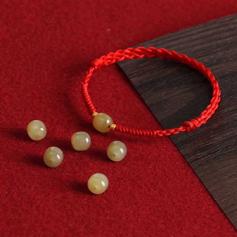 Natural Hetian Jade 999 Gold Beads Protection Luck Braided Bracelet Anklet - Image 15