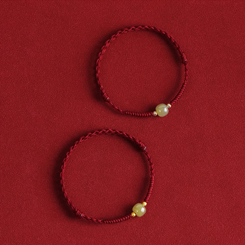 Natural Hetian Jade 999 Gold Beads Protection Luck Braided Bracelet Anklet - Image 5
