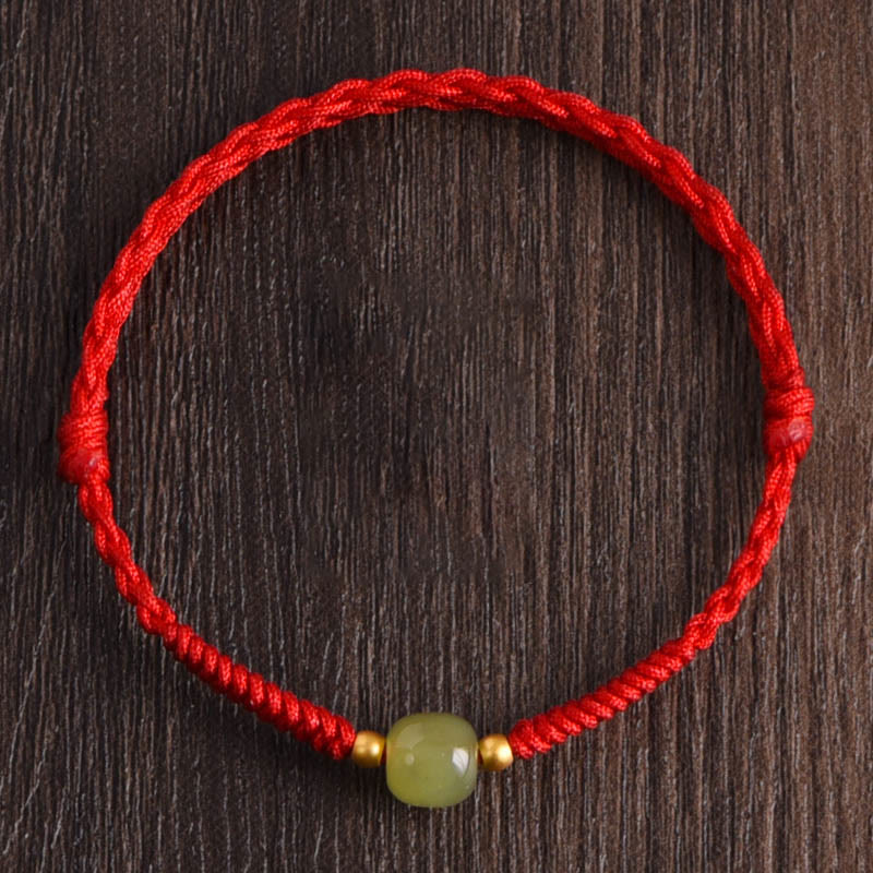 Natural Hetian Jade 999 Gold Beads Protection Luck Braided Bracelet Anklet - Image 17