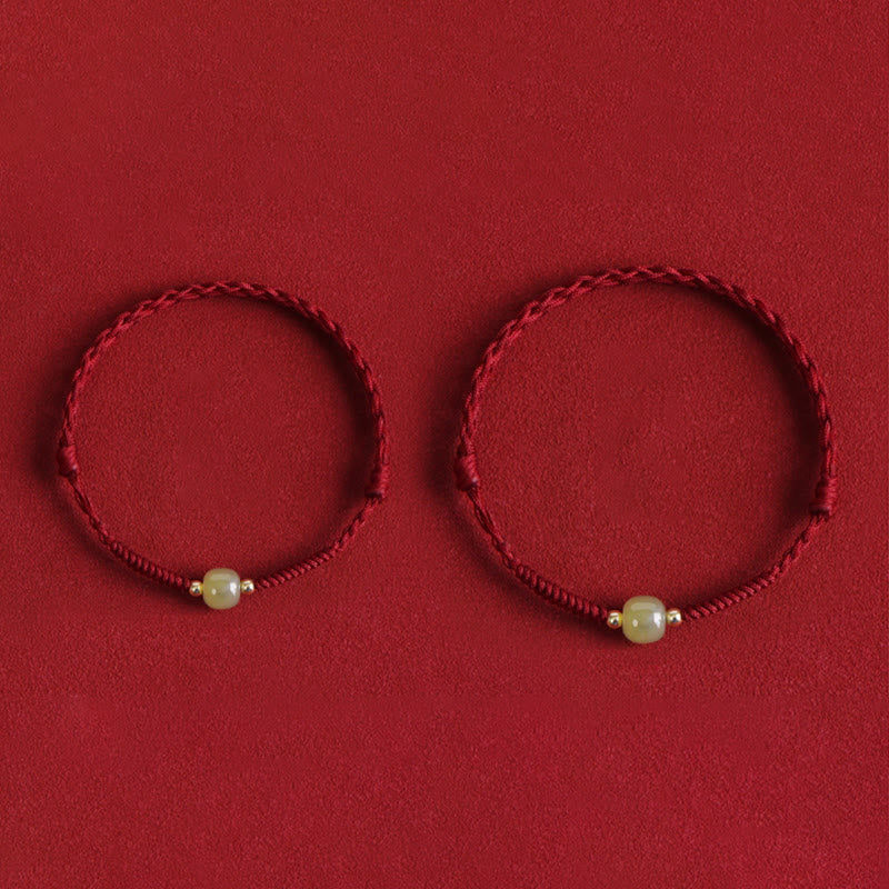 Natural Hetian Jade 999 Gold Beads Protection Luck Braided Bracelet Anklet - Image 4