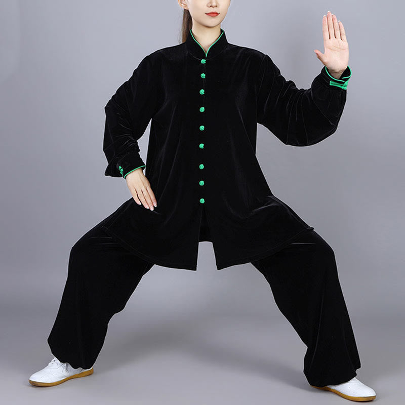 2Pcs Fall Winter Tai Chi Meditation Qigong Zen Practice Unisex Velour Plush Clothing Set