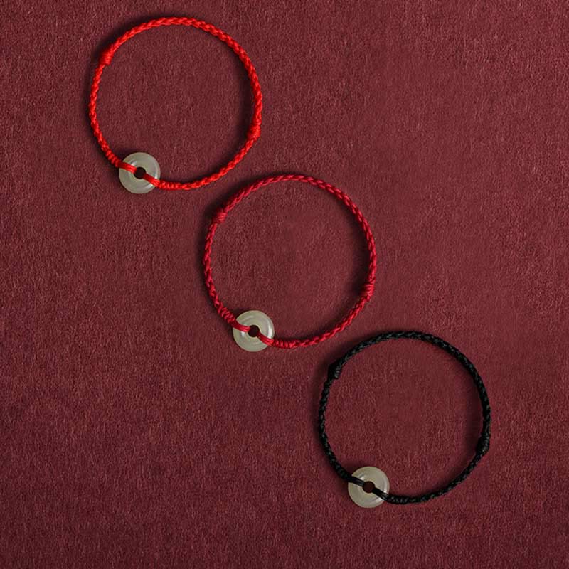 Natural Hetian Jade Peace Buckle Protection Luck Braided Bracelet Anklet - Image 14