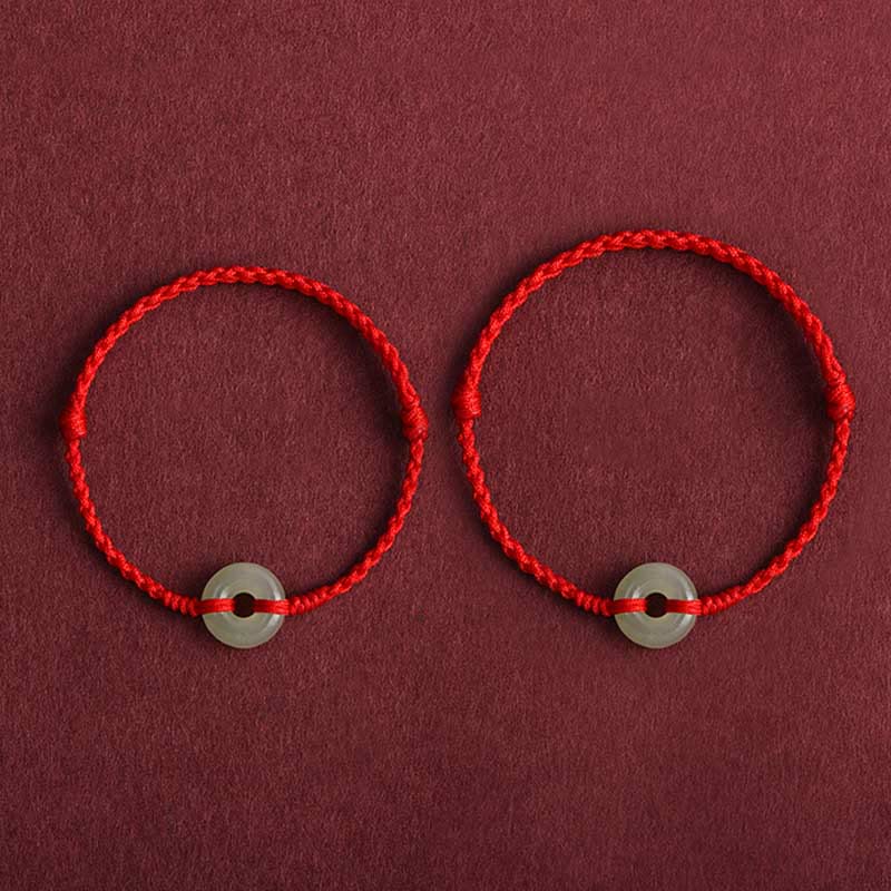 Natural Hetian Jade Peace Buckle Protection Luck Braided Bracelet Anklet - Image 3
