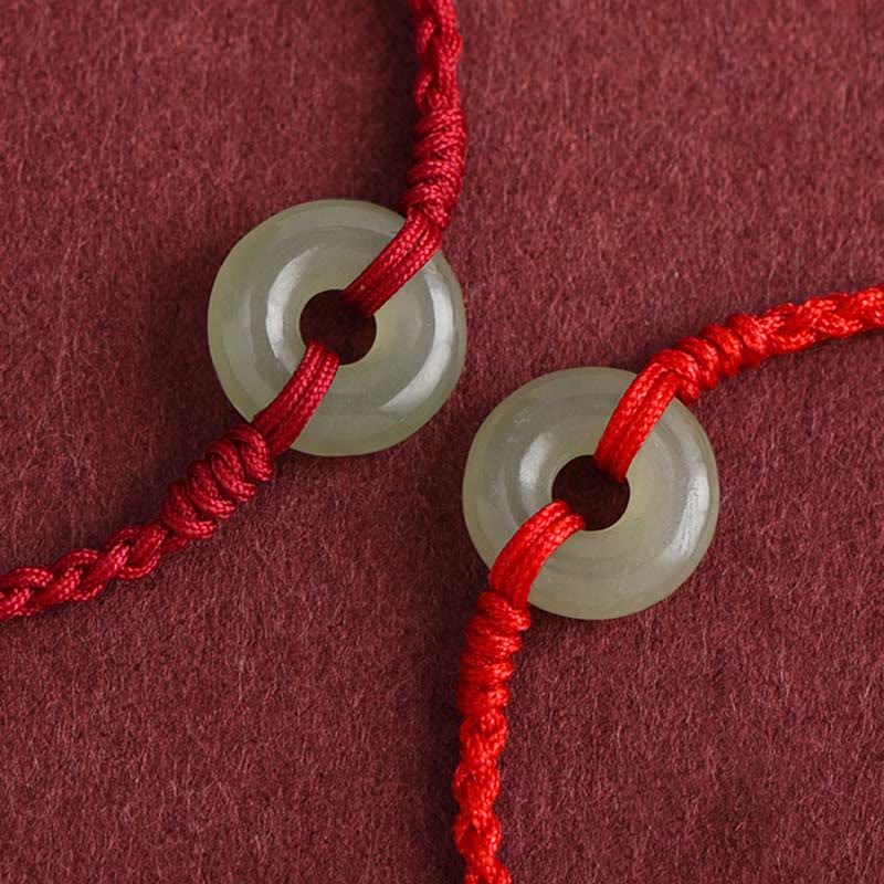 Natural Hetian Jade Peace Buckle Protection Luck Braided Bracelet Anklet - Image 5