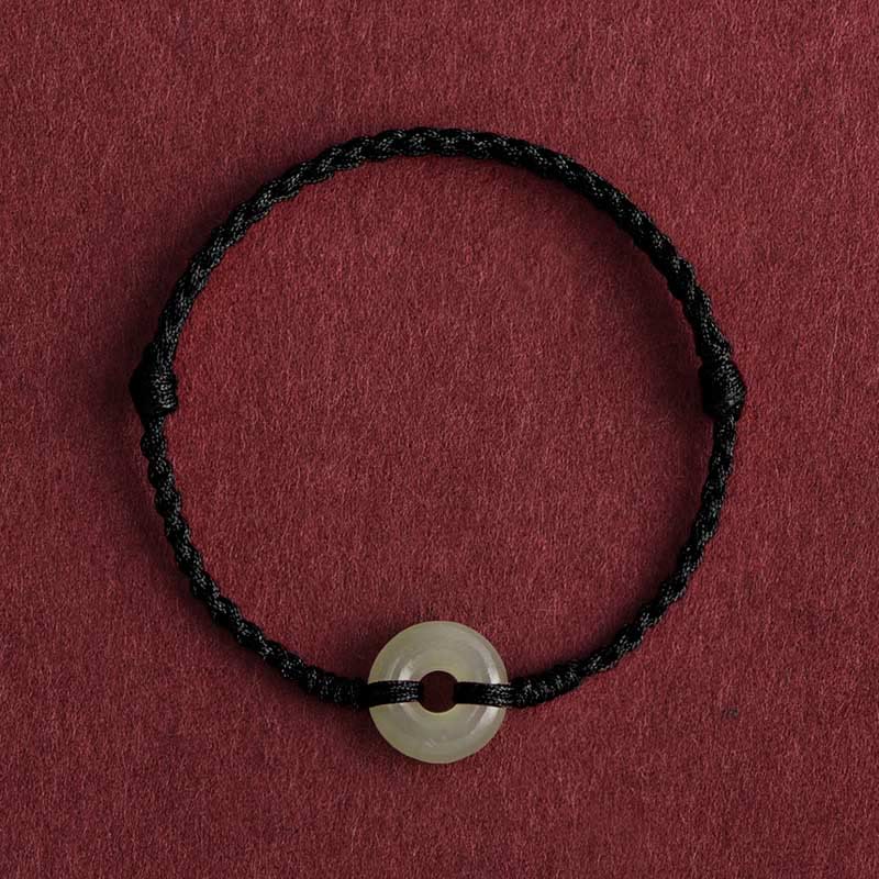 Natural Hetian Jade Peace Buckle Protection Luck Braided Bracelet Anklet - Image 13