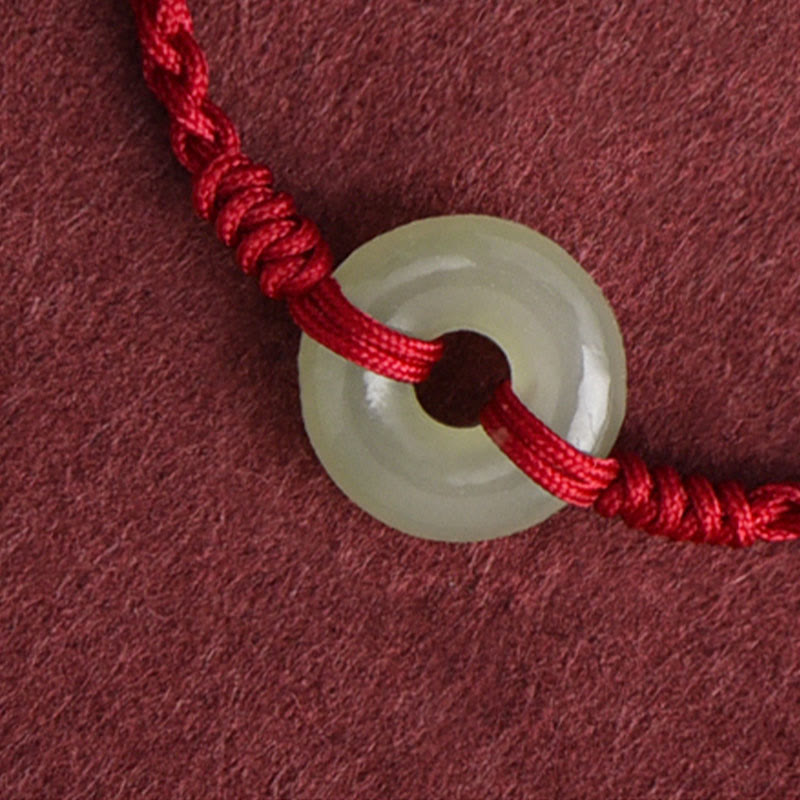 Natural Hetian Jade Peace Buckle Protection Luck Braided Bracelet Anklet - Image 6
