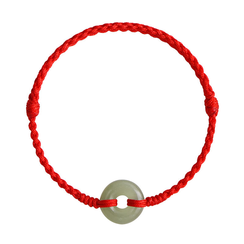 Natural Hetian Jade Peace Buckle Protection Luck Braided Bracelet Anklet - Image 12