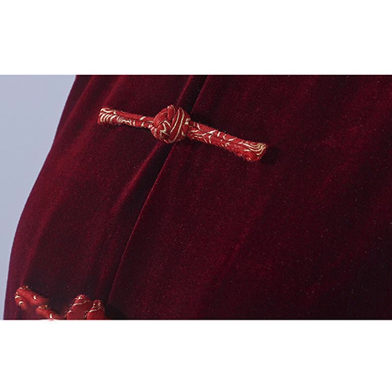 2Pcs Fall Winter Tai Chi Qigong Auspicious Clouds Stand Collar Frog-Button Unisex Velour Meditation Clothing Set - Image 7