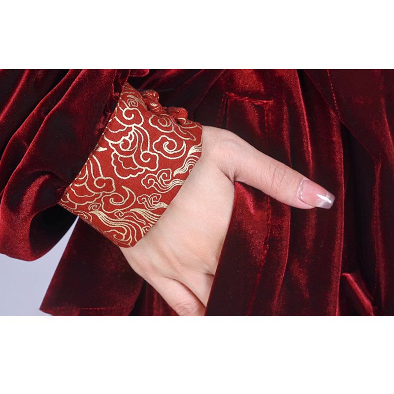 2Pcs Fall Winter Tai Chi Qigong Auspicious Clouds Stand Collar Frog-Button Unisex Velour Meditation Clothing Set - Image 8